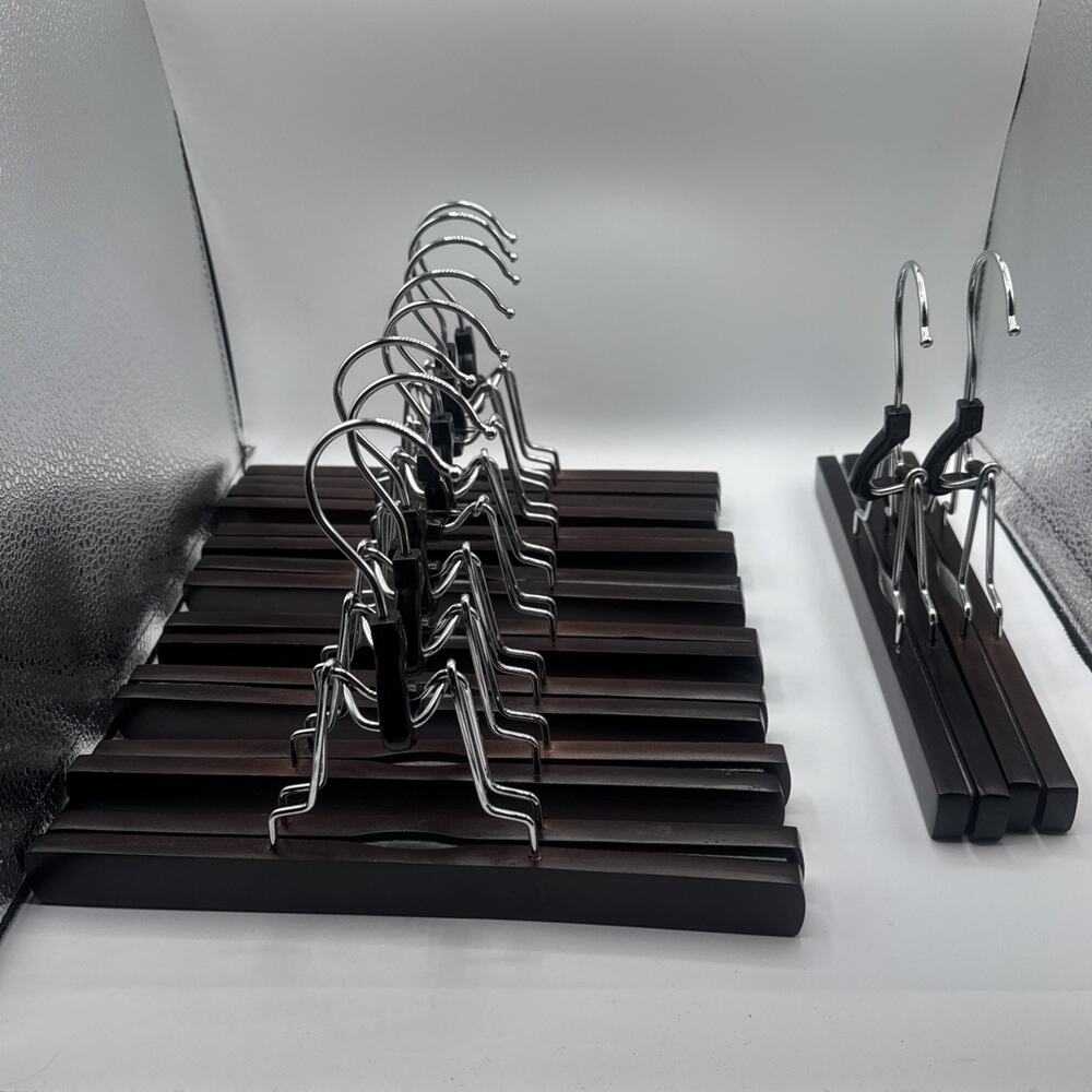 Wooden Pants Hangers with Clips 10 Pack Non Slip Skirt Brown Pre-owned